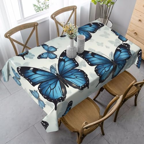 FZQVSLCM Tischdecken für rechteckige Tische, wasserdichte Tischdecke, blauer Schmetterling, faltenfrei, Bauernhaus-Esstischdecke, robuster Stoff, Tischdecke für drinnen und draußen, 140 x 89 cm von FZQVSLCM