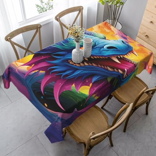 FZQVSLCM Tischdecken für rechteckige Tische, wasserdichte Tischdecke, bunte Drachen, knitterfrei, Bauernhaus-Esstischdecke, robuster Stoff, Tischdecke für drinnen und draußen, 140 x 89 cm FZQVSLCM Tischdecken für rechteckige Tische, wasserdichte Tischdecke, bunte Drachen, knitterfrei, Bauernhaus-Esstischdecke, robuster Stoff, Tischdecke für drinnen und draußen, 140 x 89 cm von FZQVSLCM