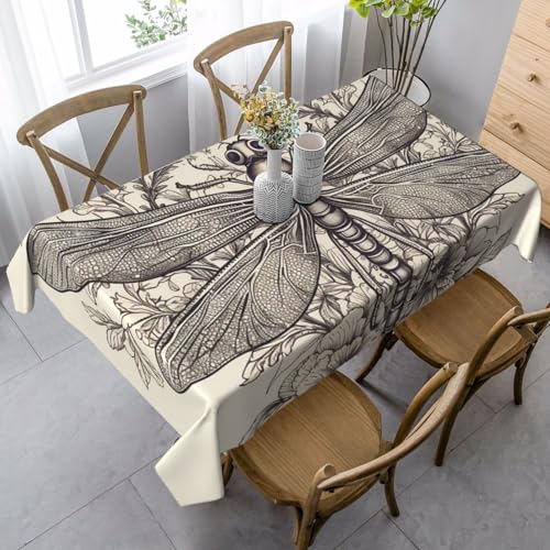 FZQVSLCM Tischdecken für rechteckige Tische, wasserdichte Tischdecke, handgezeichnet, Blumenmuster, Libelle, knitterfrei, Bauernhaus-Esstischdecke, robuster Stoff, Tischdecke für drinnen und draußen FZQVSLCM Tischdecken für rechteckige Tische, wasserdichte Tischdecke, handgezeichnet, Blumenmuster, Libelle, knitterfrei, Bauernhaus-Esstischdecke, robuster Stoff, Tischdecke für drinnen und draußen von FZQVSLCM