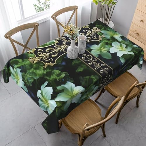 FZQVSLCM Tischdecken für rechteckige Tische, wasserdichte Tischdecke, schwarzes Kreuz unter grünen Blumen, knitterfrei, Bauernhaus-Esstischdecke, robuster Stoff, Tischdecke für drinnen und draußen FZQVSLCM Tischdecken für rechteckige Tische, wasserdichte Tischdecke, schwarzes Kreuz unter grünen Blumen, knitterfrei, Bauernhaus-Esstischdecke, robuster Stoff, Tischdecke für drinnen und draußen von FZQVSLCM