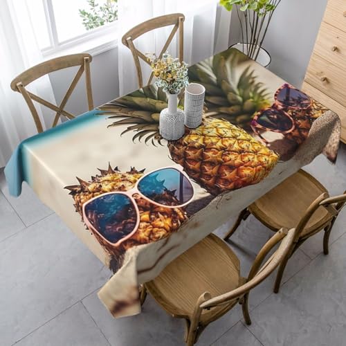 Tischdecken für rechteckige Tische, wasserdichte Tischdecke, Ananas, Obst, Sonnenbrille, Sand, Strand, knitterfrei, Bauernhaus-Esstischdecke, robuster Stoff, Tischdecke für drinnen und draußen, 140 x Tischdecken für rechteckige Tische, wasserdichte Tischdecke, Ananas, Obst, Sonnenbrille, Sand, Strand, knitterfrei, Bauernhaus-Esstischdecke, robuster Stoff, Tischdecke für drinnen und draußen, 140 x von FZQVSLCM