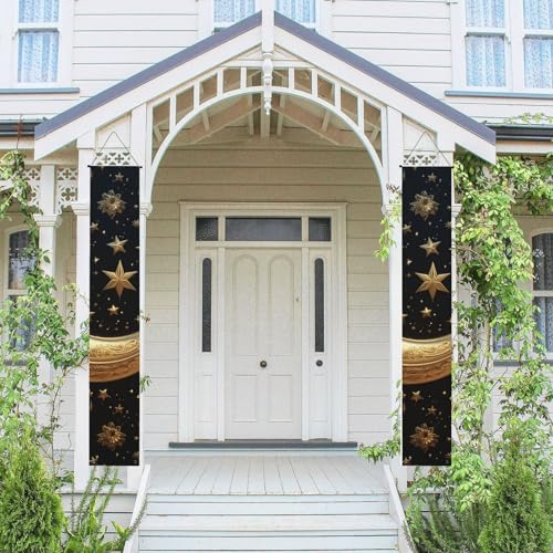Türbanner Veranda-Schild für Tür, Wandbehang, Banner, goldene Sterne und Mond, dekorative Flagge, Frühlingsveranda, Banner, Fotohintergrund, Willkommens-Türabdeckung, Wandhintergrund, 2 Stück Türbanner Veranda-Schild für Tür, Wandbehang, Banner, goldene Sterne und Mond, dekorative Flagge, Frühlingsveranda, Banner, Fotohintergrund, Willkommens-Türabdeckung, Wandhintergrund, 2 Stück von FZQVSLCM