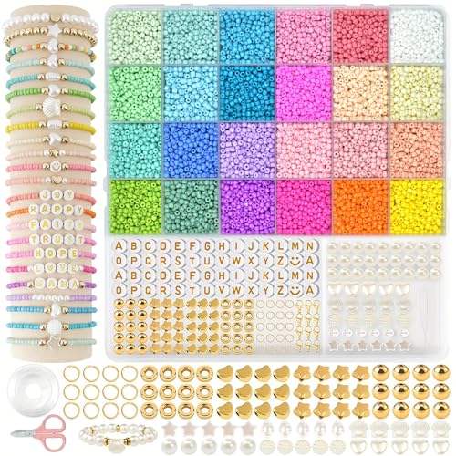 FZSECRIU 12000 24 Farben 3mm Perlen für Armbänder - DIY Armband Set Selber Machen - Friendship Bracelet Kit - Perlenset zum Auffädeln von FZSECRIU