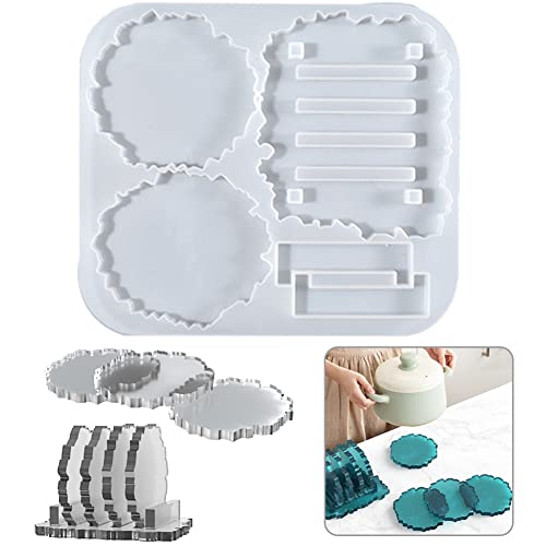FZSECRIU silikonform untersetzer，epoxidharz set anfänger，silikonformen gießformen tablett，epoxidharz formen，silikonform epoxidharz mit Untersetzer Halter, epoxidharz Formen silikon,teller DIY von FZSECRIU