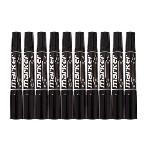 FZXCG Farbige Permanent-Marker mit Doppelspitze, feine Spitze, wasserdicht, ölige schwarze Tinte, Skizzenbuchmalerei, Schulbedarf (Schwarz, 10 Stück) von FZXCG