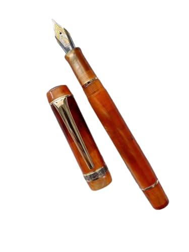 FZXCG Glatter Acryl-Füllfederhalter, EF/F-Feder, schönes Marmor-Bernstein-Muster, Tinte, Schreiben, Geschenk, Büro, Geschäft (Braun, M (0,8 mm) von FZXCG
