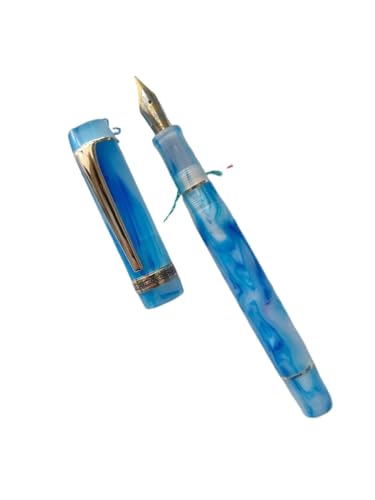 FZXCG Glatter Acryl-Füllfederhalter, EF/F-Feder, schönes Marmor-Bernstein-Muster, Tinte, Schreiben, Geschenk, Büro, Geschäft (transparentes Blau, EF (0,38 mm) von FZXCG