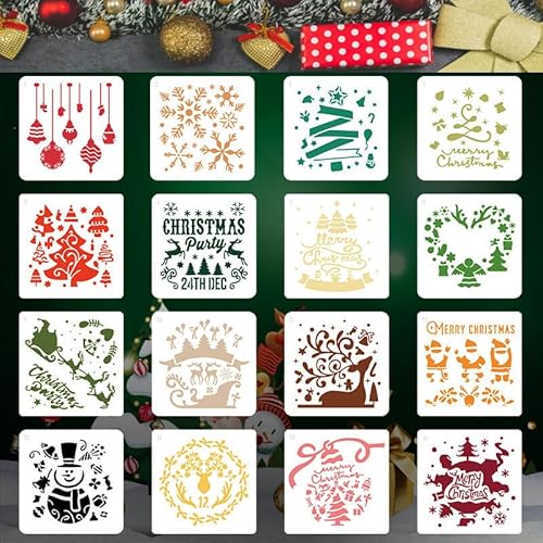 FaJoek Weihnachts-Schablone, 16 Stück Malschablonen aus Kunststoff, Handwerk Malschablonen, Weihnachts Malen Scrapbooking für DIY Sammelalben Malerei Wand Deko von FaJoek