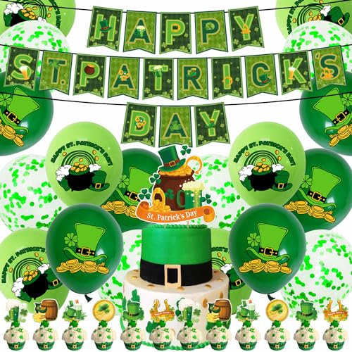 32PCS San Patrick Festival Party Dekoratives Set, St. Patrick Festival Dekorative Luftballons Irische Partyprodukte Grüne Kuchen Dekorative Banner Latex Gasballon von FaNaer