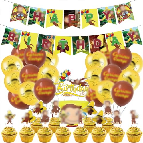 34 Stück Curious Affe Party Geburtstag Deko Curious Affe Party Diy Hintergrund Dekorationen Inklusive, Kleine Kuchenriegel Und Kleines Bauteil Für Curious Affe Party Dekoration von FaNaer