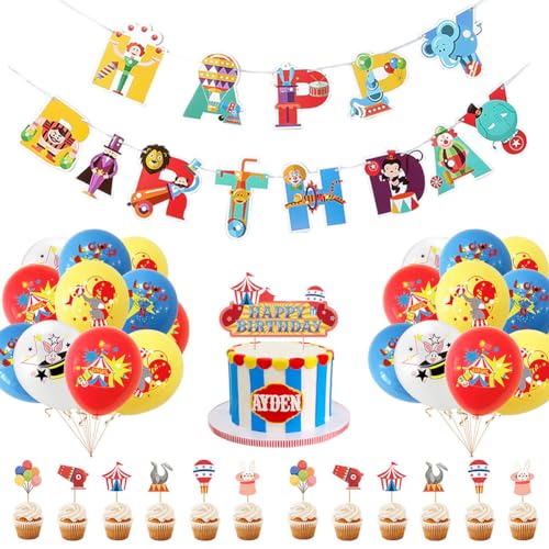 35PCS Zirkus Geburtstag Deko Zirkus Thema Dekoration Set Zirkus Happy Birthday Banner Luftballons Für Partys Für Zirkus Ballons Tierballon Flagge Zieht Kuchen Flagge Pflanzung Fahnen Tierballon von FaNaer