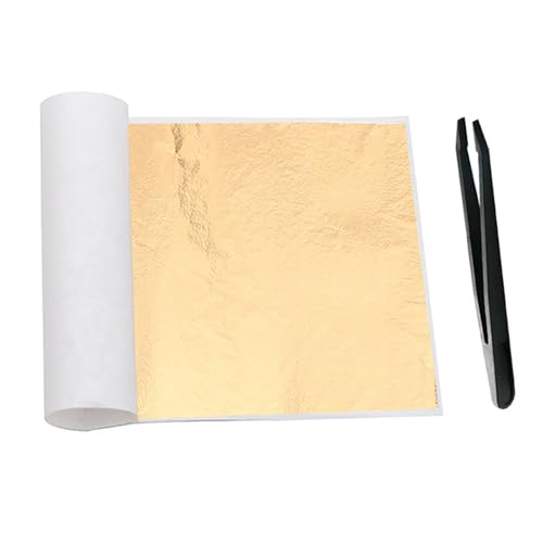 Goldfolien-Blätter für Vergoldung, Basteln, Kunst-DIY-Projekte, Bilderrahmen, Hauswand, Innen- und Multi-künstlerische Dekoration, 8 x 8,5 cm, 100 Stück Goldfolien-Imitation mit einer Pinzette Goldfolien-Blätter für Vergoldung, Basteln, Kunst-DIY-Projekte, Bilderrahmen, Hauswand, Innen- und Multi-künstlerische Dekoration, 8 x 8,5 cm, 100 Stück Goldfolien-Imitation mit einer Pinzette von FaYaCa