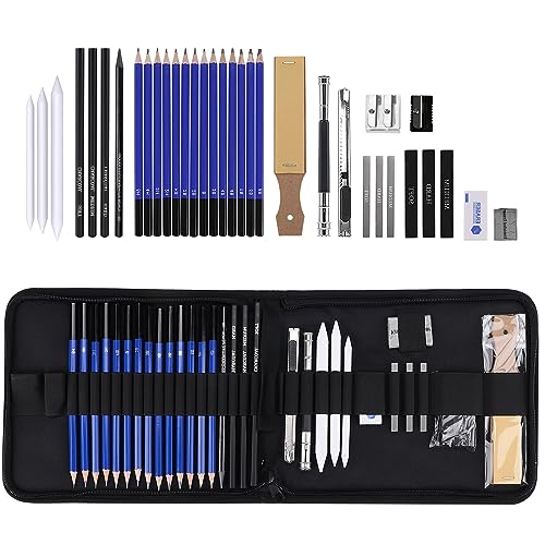 Fabaoday Skizzen Zeichen Bleistift Set 35 Stück Professionelles Zeichenzubehör mit Reißverschluss Tragetasche und Skizzenbuch für Künstler Kinder Erwachsene von Fabaoday