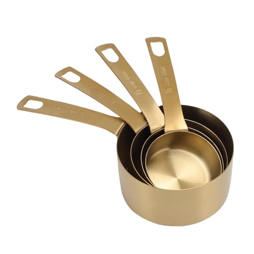 Fabater Edelstahl -Messbecher, Set von 4 Metallnistmessbechern und Löffel Set für Trockene und Flüssige Zutaten, Küchengeräte Zum Kochen und Backen, Gold von Fabater