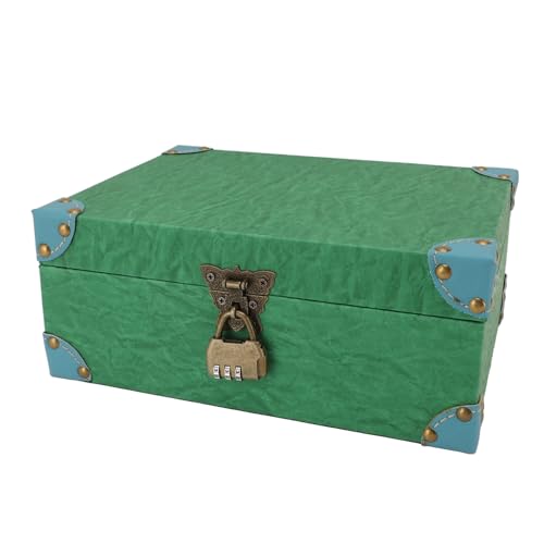 Fabater Premium Holz Leder Schatzstrust Schmuckschatulle mit Schloss, Platzsparendem Design für Halsketten Ringe Ohrringe, für Wohnzimmer oder Schlafzimmer (Grüne m Größe) von Fabater