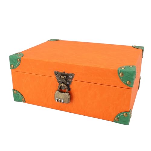 Fabater Premium Holz Leder Schatzstrust Schmuckschatulle mit Schloss, Platzsparendem Design für Halsketten Ringe Ohrringe, für Wohnzimmer oder Schlafzimmer (Orange m Größe) von Fabater
