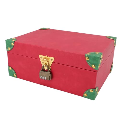Fabater Premium Holz Leder Schatzstrust Schmuckschatulle mit Schloss, Platzsparendem Design für Halsketten Ringe Ohrringe, für Wohnzimmer oder Schlafzimmer (Roserot M Größe) von Fabater