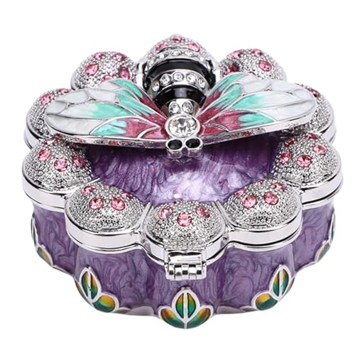 Fabater Vintage Metall Schmuckschatulle, Bienen Dekor Mini Schmuck Aufbewahrungsbox, Schminktisch Grinktrinkett Organizer für Ringe Halsketten Ohrringe Kleine Zubehör (PURPLE) von Fabater