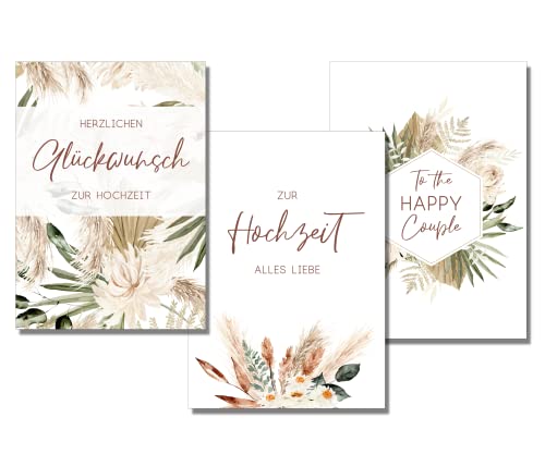 Glückwunschkarten Hochzeit Grußkarten 3er Set Klappkarten mit Umschlägen Boho Naturpapier von Fabelhafte Dinge