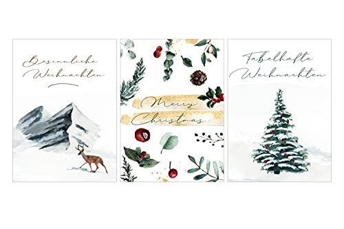 Weihnachtskarten 3er Set mit Umschlägen Klappkarten Grußkarten Weihnachten Advent (Watercolor) von Fabelhafte Dinge