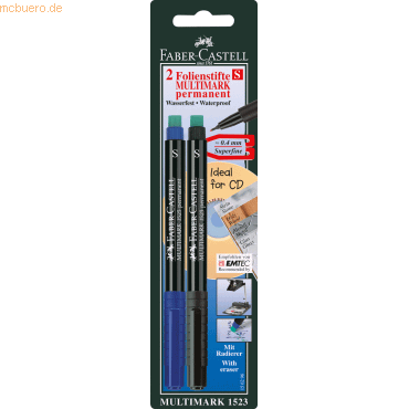 Faber Castell CD-Marker Multimark permanent S blau/schwarz auf Blister von Faber Castell