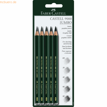 5 x Faber Castell Bleistift Castell 9000 Jumbo HB 2B 4B 6B 8B auf Blis von Faber Castell