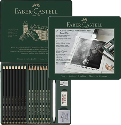 Faber-Castell 115224 - Bleistifte Set Pitt Graphite Matt & Castell 9000, 20-teilig, inkl. Papierwischer, Radierer, Knetradierer und Spitzer von Faber-Castell