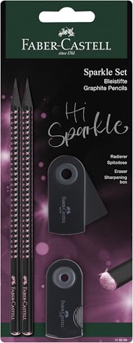 Faber-Castell 118296 - Schreibset Sparkle Midnight rose, mit 2 Bleistifte, 1 Radierer und 1 Spitzer von Faber-Castell