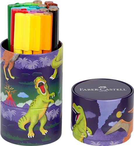 FABER-CASTELL 155546 - Filzstifte Set Connector Dino, 20er Metallbox, auswaschbar, Malset für Kinder von FABER-CASTELL