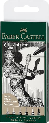 FABER-CASTELL 167154 - Tuschestift Pitt Artist Pen, Farbe 199, schwarz, XXS, XS, S, F, M, 1.5, 6er Etui FABER-CASTELL 167154 - Tuschestift Pitt Artist Pen, Farbe 199, schwarz, XXS, XS, S, F, M, 1.5, 6er Etui von Faber-Castell