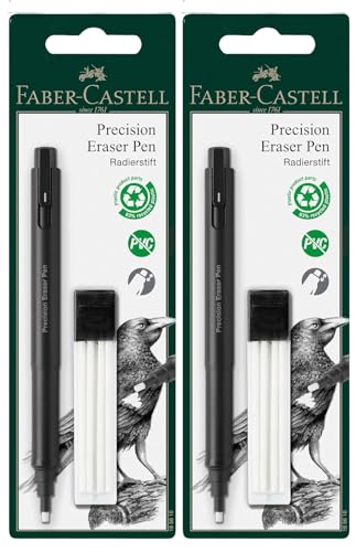 FABER-CASTELL 185610 - Radiergummi Stift Precision Eraser Pen, inklusive Nachfüllradierer, für Profis und Hobbykünstler (Radierstift (Doppelpack)) von Faber-Castell