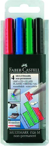 FABER-CASTELL OH-Stift MULTIMARK, M, non-permanent, 1 mm, Schreibfarbe: 4er sortiert (4 Stück), Sie erhalten 1 Etui á 4 Stück von Faber-Castell