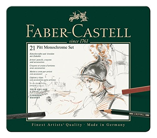 FABERCASTELL PITT MONOCHROME Set medium, 21teiliges Etui von Faber-Castell