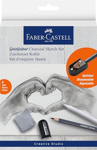 Faber-Castell 114006 - Zeichenset Goldfaber Charcoal, 8-teilig, inkl. Kohlestifte, Spitzer, Papierwischer und Radierer von Faber-Castell