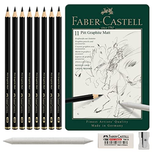 Faber-Castell 115220 - Bleistifte Set Pitt Graphite Matt, 11-teilig, inkl. Papierwischer, Radierer und Spitzer von Faber-Castell