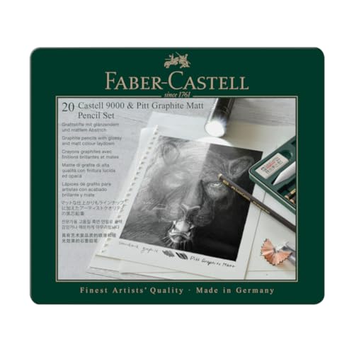 Faber-Castell 115224 - Bleistifte Set Pitt Graphite Matt & Castell 9000, 20-teilig, inkl. Papierwischer, Radierer, Knetradierer und Spitzer von Faber-Castell