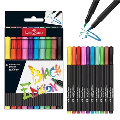Faber-Castell 116451 Black Edition Brush Pen Set mit 10 leuchtenden Farben, Filzstifte für Erwachsene, Brush Pens zum Ausmalen und Schreiben, abwaschbare Tinte Faber-Castell 116451 Black Edition Brush Pen Set mit 10 leuchtenden Farben, Filzstifte für Erwachsene, Brush Pens zum Ausmalen und Schreiben, abwaschbare Tinte von Faber-Castell