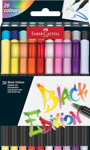 Faber-Castell 116452 Black Edition Brush Pen Set mit 20 leuchtenden Farben, Filzstifte für Erwachsene, Brush Pens zum Ausmalen und Schreiben, abwaschbare Tinte Faber-Castell 116452 Black Edition Brush Pen Set mit 20 leuchtenden Farben, Filzstifte für Erwachsene, Brush Pens zum Ausmalen und Schreiben, abwaschbare Tinte von Faber-Castell