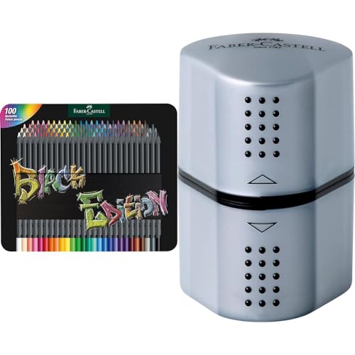 Faber-Castell 116490 - Buntstifte Black Edition, 100er Metalletui, bruchsicher, für Kinder und Erwachsene & 183800 - Dosenspitzer Grip 2001, 3in1, Anspitzer mit Behälter für Blei- und Buntstifte Faber-Castell 116490 - Buntstifte Black Edition, 100er Metalletui, bruchsicher, für Kinder und Erwachsene & 183800 - Dosenspitzer Grip 2001, 3in1, Anspitzer mit Behälter für Blei- und Buntstifte von Faber-Castell