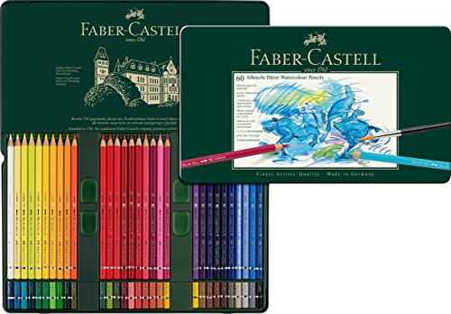 Faber-Castell 117560 Albrecht Dürer Aquarellstifte, Set mit 60 Aquarell Stiften mit dicken 3,8-mm-Minen, Holzstifte mit wasserlöslichen Pigmenten von Faber-Castell