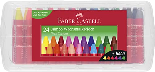 FABER-CASTELL 120034 - Wachsmalkreiden Jumbo 24er Box, inklusive Neon-Farben und Hautfarbe von Faber-Castell