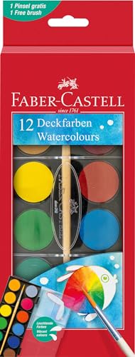 Faber-Castell 125018 - Wasserfarbkasten 12 Farben, inkl. Pinsel, Malkasten für Schule und Freizeit von Faber-Castell