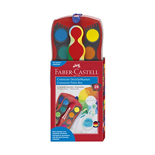 Faber-Castell 125031 - Farbkasten CONNECTOR mit 24 Farben, inklusive Deckweiß, Pinselfach und Namensfeld, rot, 1 Stück von Faber-Castell