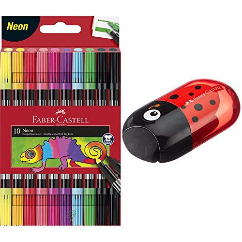 Faber-Castell 151109 - Doppelfasermaler 10er Etui, neon & 183526 - Doppelspitzdose Käfer, inklusive Radierer Faber-Castell 151109 - Doppelfasermaler 10er Etui, neon & 183526 - Doppelspitzdose Käfer, inklusive Radierer von Faber-Castell
