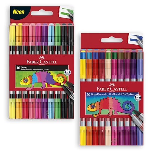 Faber-Castell 151109 - Filzstifte Set Neon, 10 Doppelfasermaler für Kinder und Erwachsene (Neonfarben + Filzstifte Set 20-teilig) von Faber-Castell