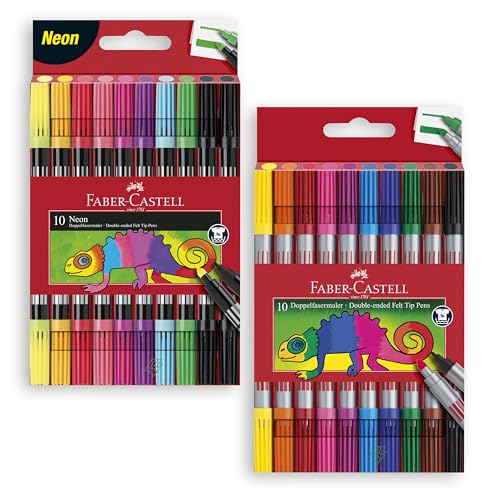 Faber-Castell 151109 - Filzstifte Set Neon, 10 Doppelfasermaler für Kinder und Erwachsene (Neonfarben + Grundfarben) von Faber-Castell