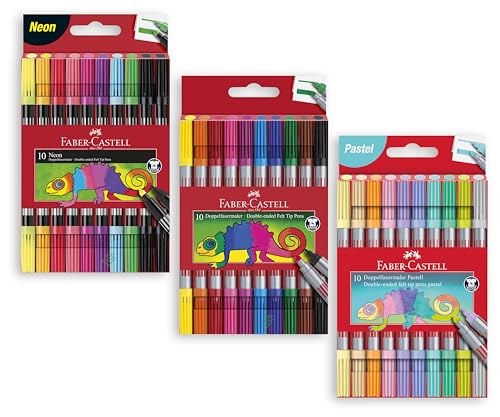 Faber-Castell 151109 - Filzstifte Set Neon, 10 Doppelfasermaler für Kinder und Erwachsene (Neonfarben + Grundfarben + Pastell) von Faber-Castell