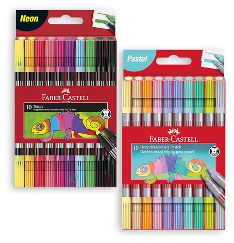 Faber-Castell 151109 - Filzstifte Set Neon, 10 Doppelfasermaler für Kinder und Erwachsene (Neonfarben + Pastell) von Faber-Castell
