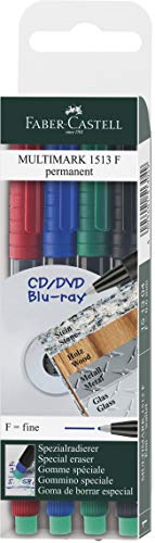 Faber-Castell 1513 04 - Marker MULTIMARK permanent, Stärke: F, 4er Etui, Inhalt: je 1x rot, blau, grün, schwarz Faber-Castell 1513 04 - Marker MULTIMARK permanent, Stärke: F, 4er Etui, Inhalt: je 1x rot, blau, grün, schwarz von Faber-Castell