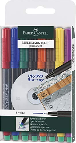 Faber-Castell 1513 09 - Marker MULTIMARK permanent, Stärke: F, 8er Etui von Faber-Castell